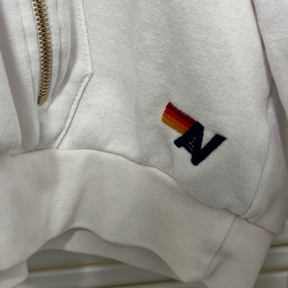 Aviator Nation White Relaxed Hoodie with black lightening bolt patch, Medium - Picture 7 of 8